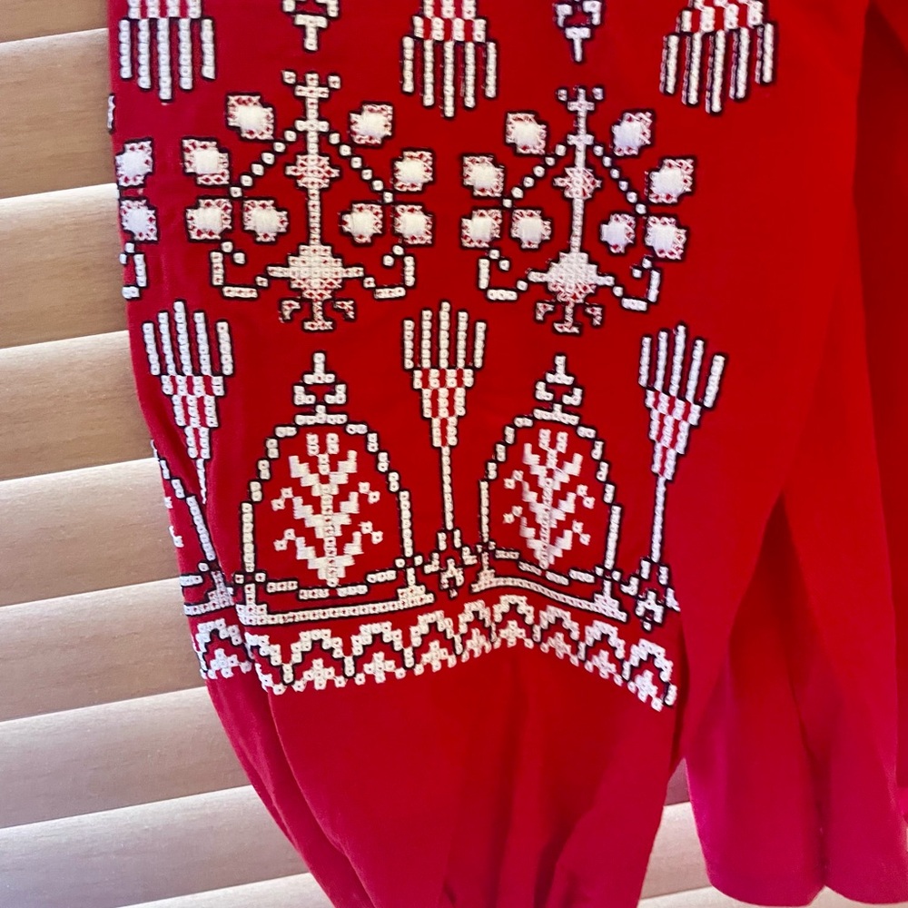 Embroidered Red Women's Top - Picture 6 of 9